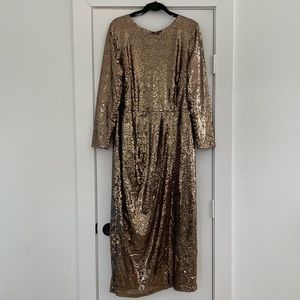 Long Sleeve Sequin Copper Dress